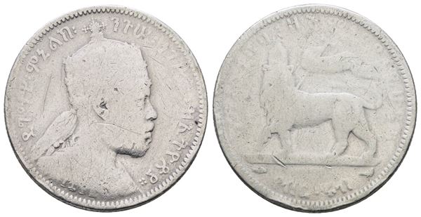 ETIOPIA. Menelik II (1889-1913). 1/4 birr 1889. KM 3; Ag; 7,02gr