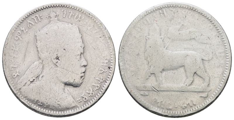 ETIOPIA. Menelik II (1889-1913). 1/4 birr 1889. KM 3; Ag; 7,02gr. MB