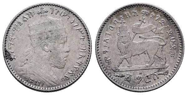 ETIOPIA. Menelik II (1889-1913). 1/20 birr 1889. KM 13; Ag; 1,40gr