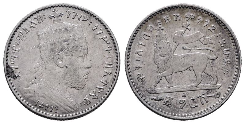 ETIOPIA. Menelik II (1889-1913). 1/20 birr 1889. KM 13; Ag; 1,40gr. SPL