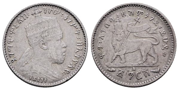 ETIOPIA. Menelik II (1889-1913). 1/20 birr 1889. KM 13; Ag; 1,40gr