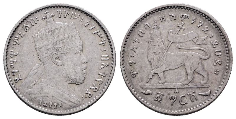 ETIOPIA. Menelik II (1889-1913). 1/20 birr 1889. KM 13; Ag; 1,40gr. SPL