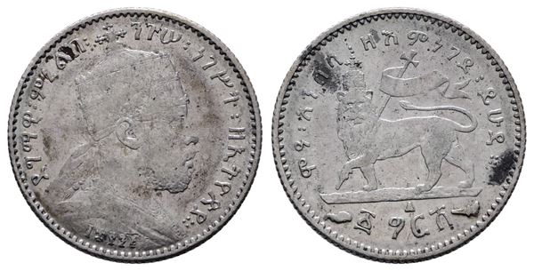ETIOPIA. Menelik II (1889-1913). 1/20 birr 1889. KM 13; Ag; 1,40gr