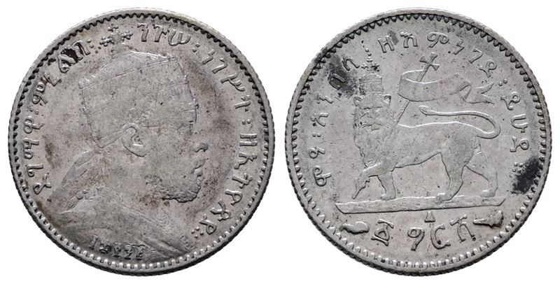 ETIOPIA. Menelik II (1889-1913). 1/20 birr 1889. KM 13; Ag; 1,40gr. BB+