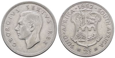 Sudafrica. Giorgio Vi (1936-1952). 2 Scellini 1942. Km 38.2; Ag; 11,31gr