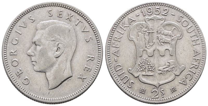 Sudafrica. Giorgio Vi (1936-1952). 2 Scellini 1942. Km 38.2; Ag; 11,31gr