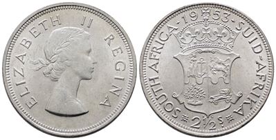 Sudafrica. Elisabetta II (1952-2022). 2 1/2 Scellini 1953. Km 51; Ag; 14,14gr
