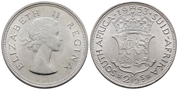SUDAFRICA. Elisabetta II (1952-2022). 2 1/2 scellini 1953. KM 51; Ag; 14,14gr