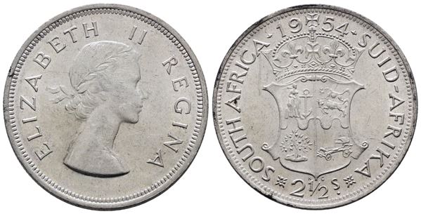 SUDAFRICA. Elisabetta II (1952-2022). 2 1/2 scellini 1954. KM 51; Ag; 14,14gr