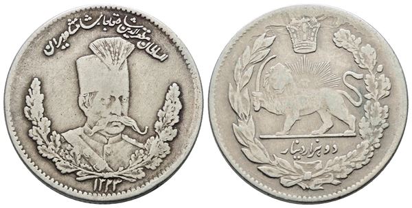 IRAN. Mozaffar Ad Din (1896-1907). 2000 dinar 1323 (1905). KM 979; Ag; 9,21gr