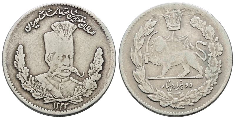 Iran. Mozaffar Ad Din (1896-1907). 2000 Dinar 1323 (1905). Km 979; Ag; 9,21gr