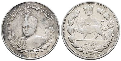 Iran. Ahmad Qajar (1909-1925). 2000 Dinar 1332 (1913). Km 1057; Ag; 9,21gr