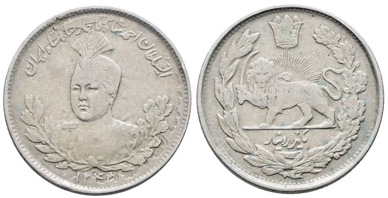Iran. Ahmad Qajar (1909-1925). 1000 Dinar 1343 (1925). Km 1056; Ag; 4,61gr