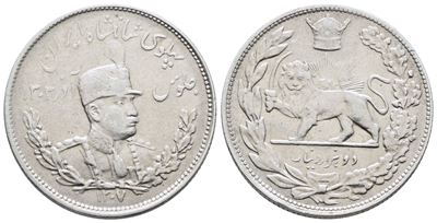 Iran. Reza Pahlavi (1925-1941). 2000 Dinars 1307 (1928). Km 1104; Ag; 9,21gr