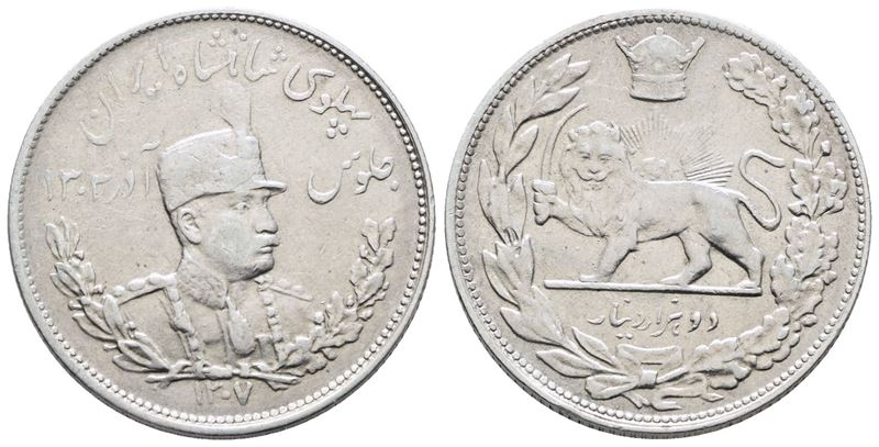Iran. Reza Pahlavi (1925-1941). 2000 Dinars 1307 (1928). Km 1104; Ag; 9,21gr