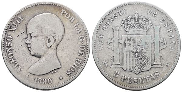SPAGNA. Alfonso XIII (1886-1931). 5 pesetas 1890. KM 689; Ag; 25gr.