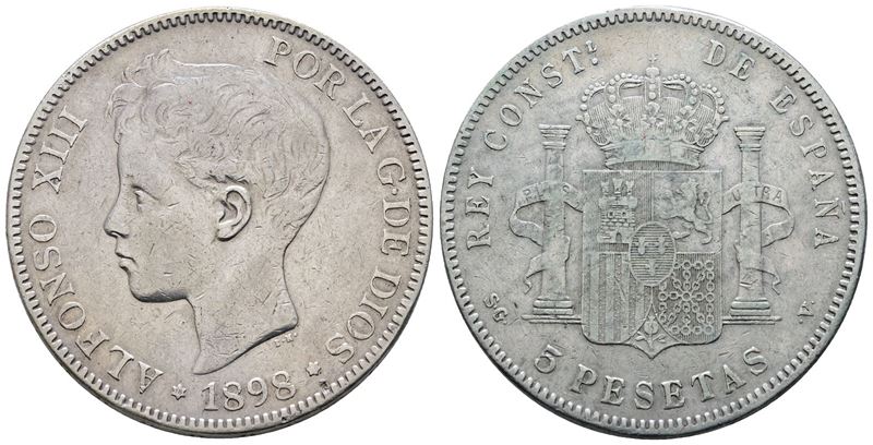 Spagna. Alfonso XIII (1886-1931). 5 Pesetas 1898. Km 689; Ag; 25gr.