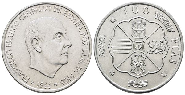 SPAGNA. 100 pesetas 1966 (1967). KM 797; Ag; 19gr