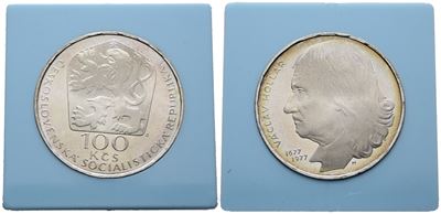Cecoslovacchia. 100 Corone 1977 "300 Anni dalla Morte di Hollar". Km 88; Ag; 15gr; Rara. in Capsu...