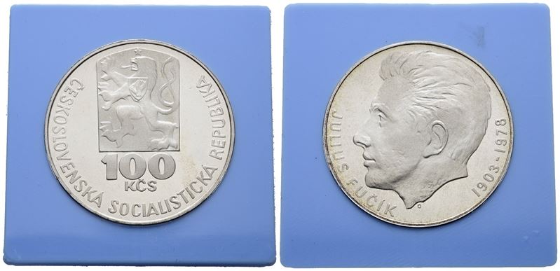 Cecoslovacchia. 100 Corone 1978 "75 Anni dalla Nascita di Fucik". Km 92; Ag; 15gr; Rara. in Capsu...