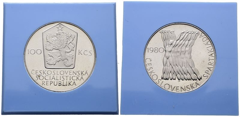 Cecoslovacchia. 100 Corone 1980 "spartachiadi del 1980". Km 101; Ag; 9gr; Rara. in Capsula Celest...