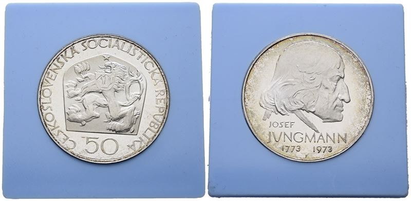 Cecoslovacchia. 50 Corone 1973 "200 Anni dalla Nascita di Jungmann". Km 79; Ag; 13gr; Rara. in Ca...