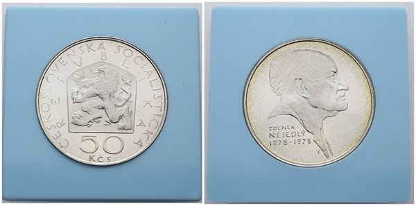CECOSLOVACCHIA. 50 corone 1978 "centenario della nascita di Nejedly". KM 90; Ag; 13gr; RARA. In capsula celeste originale.