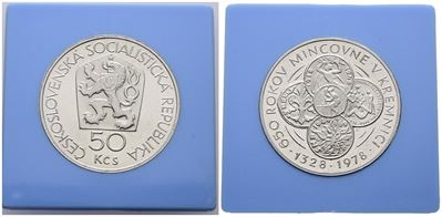 Cecoslovacchia. 50 Corone 1978 "650 Anni della Zecca di Kremniz". Km 91; Ag; 13gr; Rara. in Capsu...