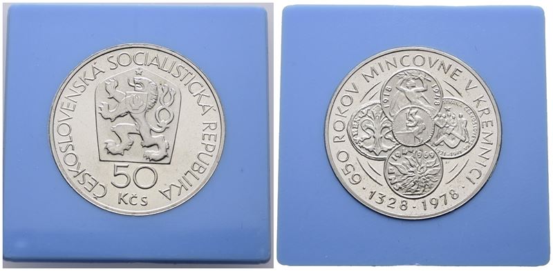 Cecoslovacchia. 50 Corone 1978 "650 Anni della Zecca di Kremniz". Km 91; Ag; 13gr; Rara. in Capsu...