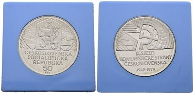 Cecoslovacchia. 50 Corone 1979 "IX Congresso Partito Comunista". Km 98; Ag; 13gr; Rara. in Capsul...
