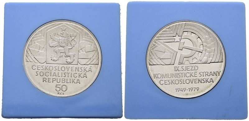 Cecoslovacchia. 50 Corone 1979 "IX Congresso Partito Comunista". Km 98; Ag; 13gr; Rara. in Capsul...