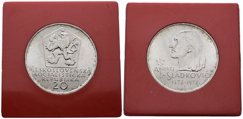 Cecoslovacchia. 20 Corone 1972 "centenario Morte di Sladkovic". Km 76; Ag; 9gr; Rara. in Capsula ...