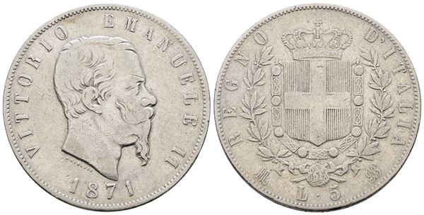 REGNO D'ITALIA. MILANO. Vittorio Emanuele II (1861-1878). 5 lire 1871. Gig. 42; Ag; 25gr