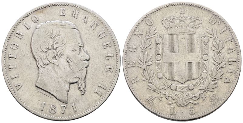 Regno D'italia. Milano. Vittorio Emanuele II (1861-1878). 5 Lire 1871. Gig. 42; Ag; 25gr