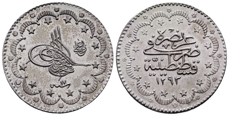 Turchia. Abdul Hamid II (1876-1908). 5 Kurush 1293 (1876). Km 737; Ag; 6,01gr