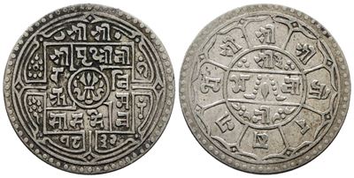 Nepal. 1 Mohar 1911. Km 651; Ag; 5,56gr