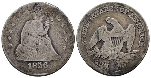 USA. PHILADELPHIA. 1/4 dollaro 1856. KM A64.2; Ag; 5,83gr; Foro otturato.