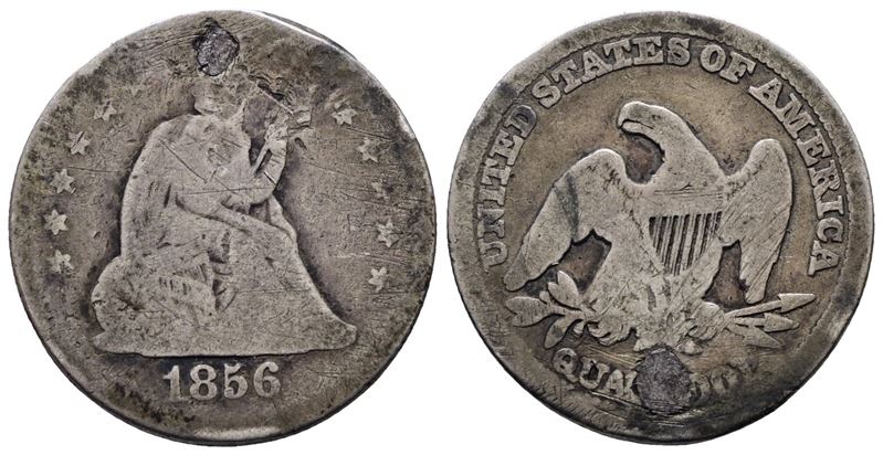 Usa. Philadelphia. 1/4 Dollaro 1856. Km A64.2; Ag; 5,83gr; Foro Otturato.