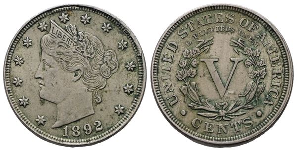 USA. PHILADELPHIA. 5 cents 1892. KM 112; Cn; 5gr