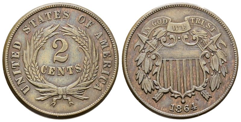 Usa. 2 Cents 1864. Km 94; Cu; 6,2gr