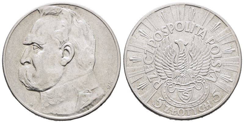 Polonia. 5 Zlotych 1934. Y 25; Ag; 11gr