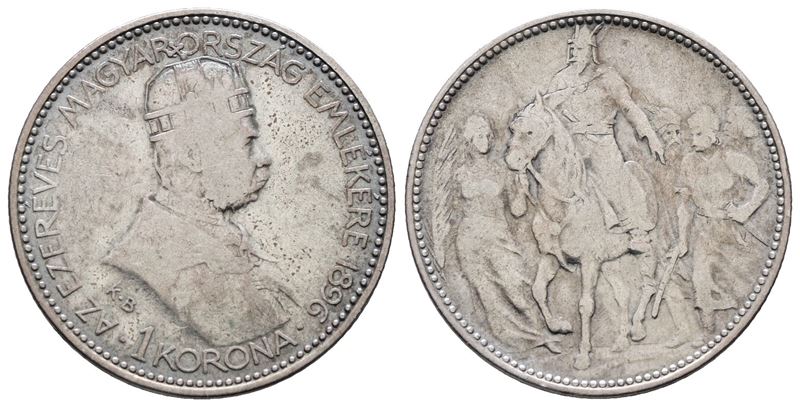 Ungheria. Francesco Giuseppe (1848-1916). 1 Corona 1896 "millennio". Km 487; Ag; 5gr