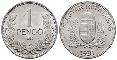Ungheria. 1 Pengo 1938. Km 510; Ag; 5gr