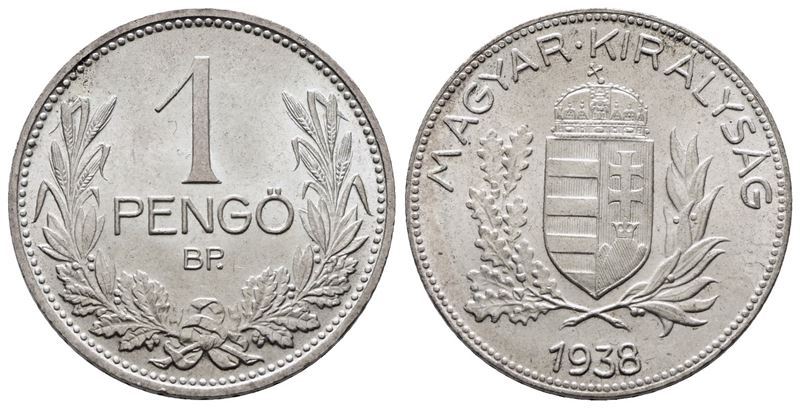 Ungheria. 1 Pengo 1938. Km 510; Ag; 5gr