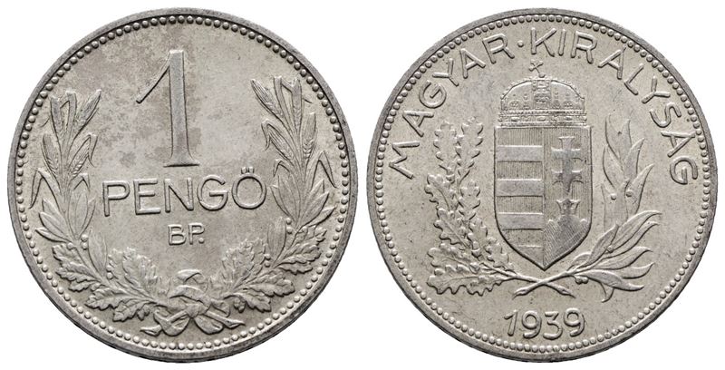 Ungheria. 1 Pengo 1939. Km 510; Ag; 5gr