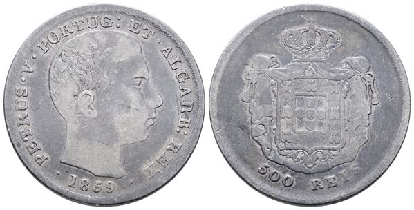 PORTOGALLO. Pedro V (1853-1861). 500 reis 1859. KM 498; Ag; 12,5gr