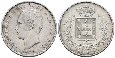 Portogallo. Luigi i (1863-1889). 500 Reis 1886. Km 509; Ag; 12,5gr