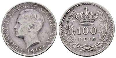 Portogallo. Emanuele II (1908-1910). 100 Reis 1910. Km 548; Ag; 2,5gr