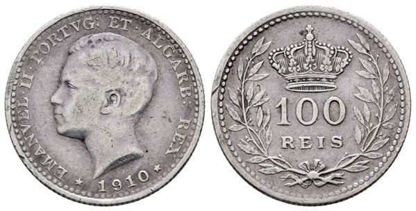 PORTOGALLO. Emanuele II (1908-1910). 100 reis 1910. KM 548; Ag; 2,5gr