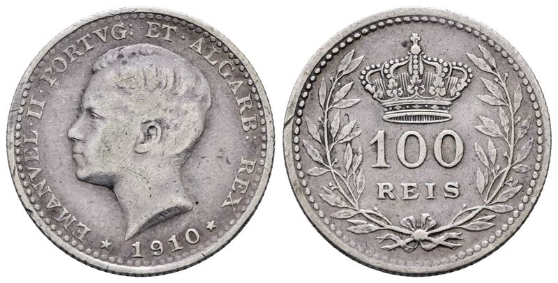 Portogallo. Emanuele II (1908-1910). 100 Reis 1910. Km 548; Ag; 2,5gr